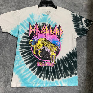 Def Leppard T-Shirt Unisex Medium White Tie Dye High N Dry 80s Rock Band Tee